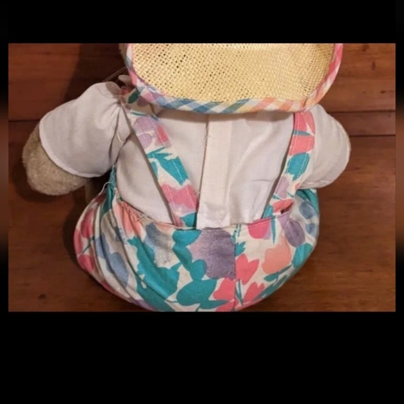 HAPPY EASTER Tan Bunny Rabbit Wearing Overalls & Straw Hat Plush Toy - Picture 4 of 7